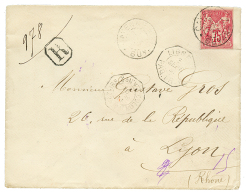 1891 CG 75c SAGE TB Margé Obl. CAYENNE GUYANE Sur Enveloppe RECOMMANDEE Pour LYON. RARE. TB. - Autres & Non Classés