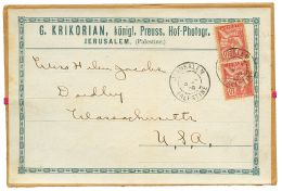 1908 LEVANT 10c(x2) Obl. JERUSALEM PALESTINE Enveloppe Commerciale (PHOTOGRAPHIE) Fermée Par Un Cordon Rouge(vers - Sonstige & Ohne Zuordnung