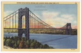 USA, New York City NY - George Washington Bridge Over Hudson River -1930s Unused Vintage Linen Postcard - Brücken Und Tunnel