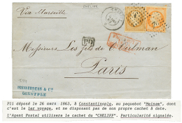 "Utilisation Du Cachet CHELIFF à Bord Du Paquebot MEINAM" : 1863 10c + 40c Obl. ANCRE + CHELIFF 26 Mars 63 Sur Le - Other & Unclassified
