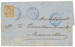 "TREBIZONDE" : 1877 30c SAGE Obl. TREBIZONDE TURQ. D' ASIE + Cachet D'entrée CONSTople V.AUTR.PARIS En Bleu Sur L - Autres & Non Classés