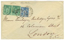 1886 SAGE 5c(x2) + 15c Obl. Killer A25 + MALTA Sur Enveloppe Pour LONDRES. RARE. TB. - Autres & Non Classés