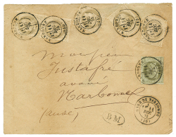 1875 CERES 1c + 4c(x5) Obl. GARE DE NARBONNE + B.M Sur Enveloppe Pour NARBONNE. TB. - Sonstige & Ohne Zuordnung