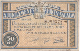 BILLETE DE 50 CTS DEL AJUNTAMENT FONTS DE SACALM DEL AÑO 1937 (BANKNOTE) - Otros & Sin Clasificación