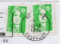 1996 - Lettre De VIRE Pour CAEN - 2 Timbres Marianne Du Bicentenaire 2,40€ (n°2823 ?)   VOIR DENTELURE - Covers & Documents
