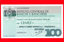 MINIASSEGNI -  ISTITUTO CENTRALE BANCHE E BANCHIERI - FdS - Banca E Cambio - Zanone - [10] Cheques Y Mini-cheques