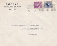 N° 285 + N° 338 / Env. D 'anvers Vers Louvignies Lez Soignies Cob 50.00 - 1932 Cérès Et Mercure