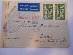 SUISSE - Env Censurée Par Avion De Lausanne Via Genève Pour Tunis - 1941 - Destination Peu Commune à Cette Date - P21458 - Other & Unclassified
