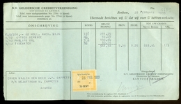 FACTUUR VAN DE N.V. GELDERSCHE CREDIETVEREENIGING Tnv CAPPETTI  Te ARNHEM Uit 1933 * Met 1 BELASTINGZEGEL (10.626n) - Niederlande