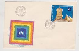 SAN MARINO STAMP'S DAY, COVER FDC, 1977, ROMANIA, CENTENARY POSTMARK FROM SAN MARINO - FDC