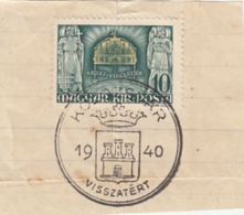 59508- KOLOZSVAR VISSZATERT-CLUJ NAPOCA IS BACK SPECIAL POSTMARK ON PAPER PIECE, ROYAL CROWN STAMP, 1940, HUNGARY - Covers & Documents