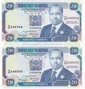 PAREJA CORRELATIVA DE KENIA DE 20 SHILINGS DEL 12 DE DICIEMBRE DE 1988 EN CALIDAD EBC (XF)  (BANK NOTE) - Kenia