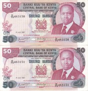 PAREJA CORRELATIVA DE KENIA DE 50 SHILINGS DEL 1 DE JULIO DE 1987 EN CALIDAD EBC (XF)  (BANK NOTE) - Kenya