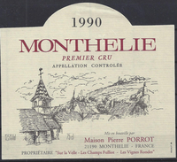 ETIQUETTE MONTHELIE 1er CRU 1990 - Bourgogne