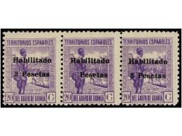 * COLONIAS ESPAÑOLAS: GUINEA. Ed.267hp. 3 Pts. S. 20 Cts. Lila. Tira De Tres, Sello Central Sin... - Altri & Non Classificati