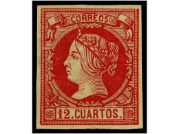 (*) ESPAÑA. Ed.53. 12 Cuartos Carmín. Color Intenso. PIEZA DE LUJO. Cat. 480€. - Altri & Non Classificati