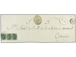 ESPAÑA. Ed.37(3). 1859. PLICA JUDICIAL De TRIVES A CORUÑA. 4 Onzas Verde (3), Mat.... - Andere & Zonder Classificatie