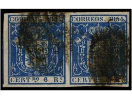 ° ESPAÑA. Ed.27 (2). 6 Reales Azul. Pareja Horizontal, Grandes Márgenes. Muy Bonita. Cat.... - Andere & Zonder Classificatie