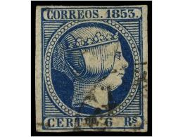 ° ESPAÑA. Ed.21. 6 Reales Azul. Mat. Fechador De ZARAGOZA/ARAGON En Negro.... - Altri & Non Classificati