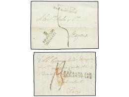 ESPAÑA: PREFILATELIA. 1821-28. MADRID. Dos Cartas Con Marca M/PTE. PAGADO/HASTA LA RAYA En... - Sonstige & Ohne Zuordnung