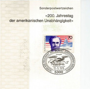 ALLEMAGNE-USA. 200 Ième Anniversaire Independance Americaine (Carl Schurz German Senator Missouri) Carte Souvenir - Unabhängigkeit USA