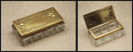Boîte Cristal Biseauté, Couvercle Et Cerclage Laiton, Décor "Modern Style", 3 Comp., 105x50x30mm. - - Stamp Boxes