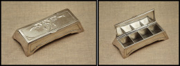 Boîte En Métal Argenté "Modern Style", 4 Comp., 110x52x26mm. - TB - Stamp Boxes
