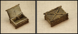 Boîte En Bronze Doré à Décor "Rondins De Bois", 2 Comp., 60x40x25mm. - TB - Stamp Boxes