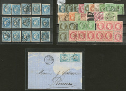 1852-1900, Nuances Et Obl Diverses, Dont T22 Décoloré Sur Enveloppe Et 46II Bloc Report Reconstitué - Collezioni