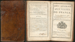 Liste Générale Des Postes 1785, Avec Sa Carte, Relié, Très Bon état Gén&eacute - Zonder Classificatie