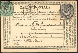 Cartes Type 1873. 20c Pour Voie De Mer. Poste 75 + 77 Sur CP De Lyon Mai 78 Pour NY Avec Arr. - TB - Andere & Zonder Classificatie