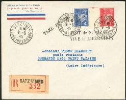 Saint Nazaire. Surchargés "Libération". Poste 514 + 521A Sur Enveloppe Recomm. De Batz 9.5.445. - TB (cote - Guerre (timbres De)