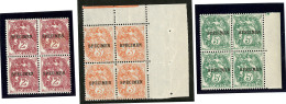 SPECIMEN. Nos 63, 64 Cdf, 65 Bdf, Tous En Bloc De Quatre. - TB - Cursussen