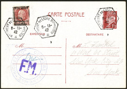 POSTE AERIENNE MILITAIRE. Richelieu. Surcharge Doublée. No 4b Sur CP Entier 1.50f Pétain, Obl Cad 6.11.42, - Militaire Luchtpost