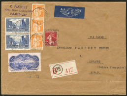 Burelé. No 15 + Poste 261 Paire Verticale + 286 Bande De Trois + 360, Obl Cad Sur Enveloppe Recommandée Po - 1927-1959 Postfris