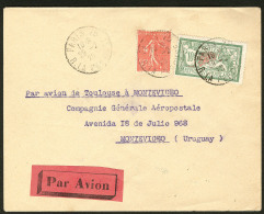 Ligne MERMOZ. 29 Fév 1928, 1er Vol CGA Paris-Montevideo, Enveloppe Témoin Afft N°199 + 207, Arr. 17.3. - 1927-1959 Postfris