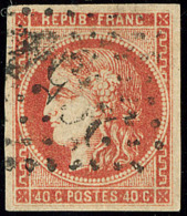 No 48h, Rouge Sang Foncé, Pos. 1, Obl Gc, Jolie Pièce. - TB. - R - 1870 Uitgave Van Bordeaux