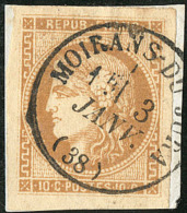 No 43Ia, Obl Cad Type 16 De Moirans Du Jura Sur Petit Fragment, Superbe - 1870 Emissione Di Bordeaux