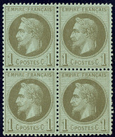 No 25, Vert-bronze, Bloc De Quatre (deux Ex *). - TB - 1863-1870 Napoleon III Gelauwerd