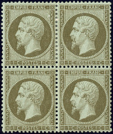 No 19b, Vert Bronze, Bloc De Quatre (deux Ex *). - TB - 1862 Napoleone III