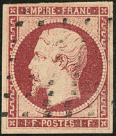 No 18, Obl Gros Points, Tangent Au Filet à Gauche En Haut Mais Belle Nuance Et Jolie Pièce. - TB. - R - 1853-1860 Napoleone III