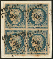 No 4d, Bleu Sur Jaune, Bloc De Quatre, Obl Pc 900, Sur Petit Fragment. - TB - 1849-1850 Ceres