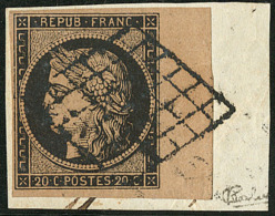 No 3c, Noir Sur Chamois Foncé, Bdf, Sur Support, Jolie Pièce. - TB - 1849-1850 Ceres