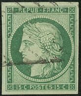 No 2b, Vert-jaune, Obl Grille Sans Fin, Jolie Pièce. - TB. - R - 1849-1850 Cérès