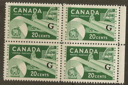 CANADA 1955 20c Official X4 SG O207a UNHM #ZJ141 - Sobrecargados