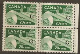 CANADA 1955 20c Official X4 SG O207a UNHM #ZJ141 - Surchargés