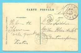 Kaart Met Stempel YPER / YPRES Op 23/08/1914 Naar ANTWERPEN Op 27/08/1914 (Offensief W.O.I) - Zone Non Occupée