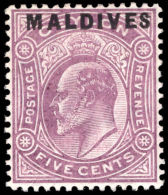 Maldive Islands 1906 5c Dull Purple Lightly Mounted Mint. - Maldives (...-1965)