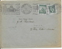 TCHECOSLOVAQUIE - 1937 - ENVELOPPE De FRANZENBAD Avec SUPERBE MECA ILLUSTREE 2 MOTIFS DIFFERENTS => PARIS - Covers & Documents