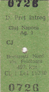 Tickets Billets 1996 RAILWAY, FAST TRAIN CLUJ - BUCHAREST - CLASS 1, ROMANIA. - Europe